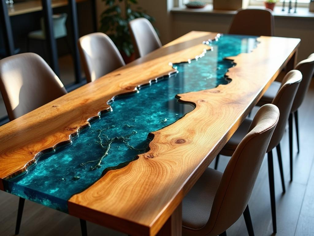 luster blue and peach glow dining table